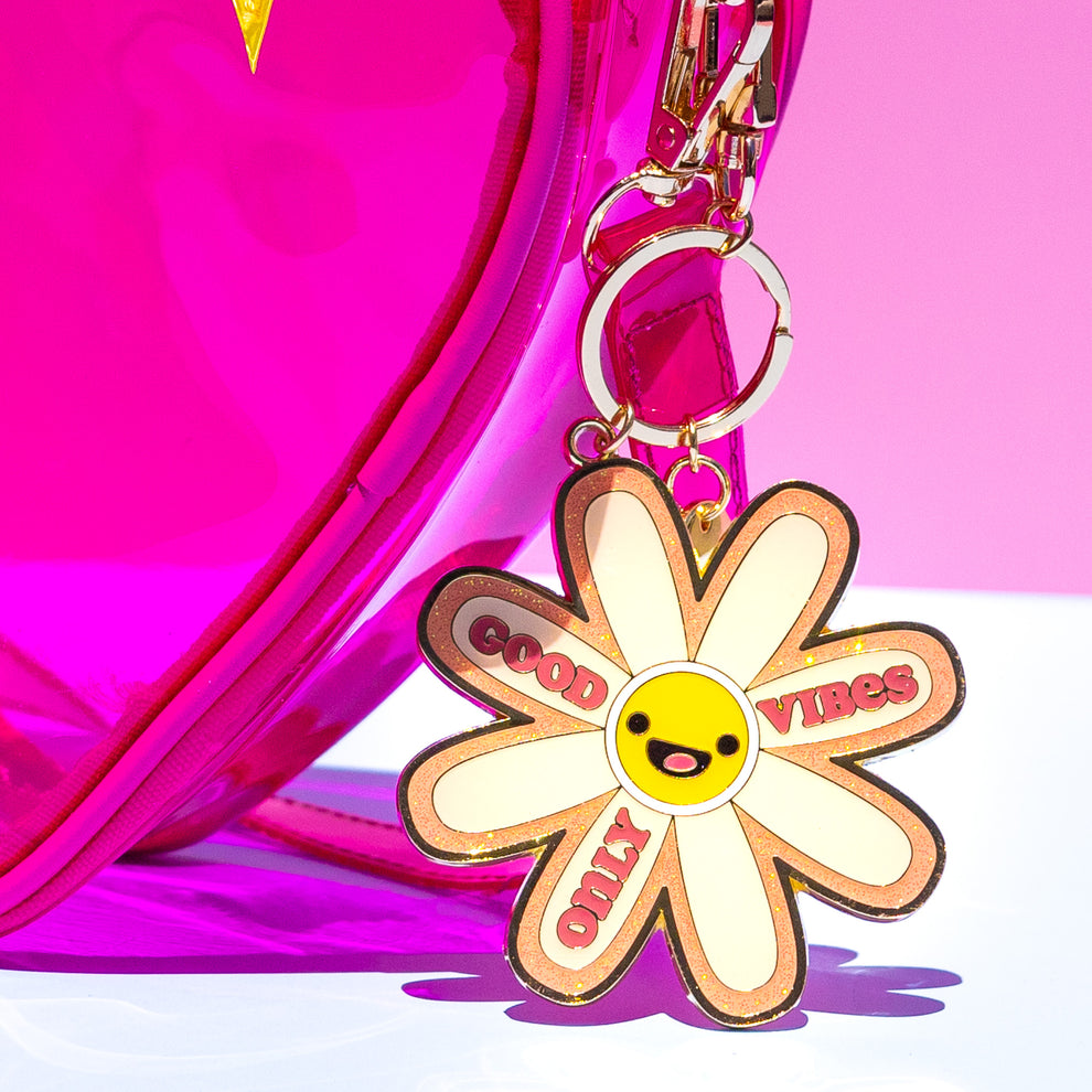 Glitter Metal Keychain Daisy
