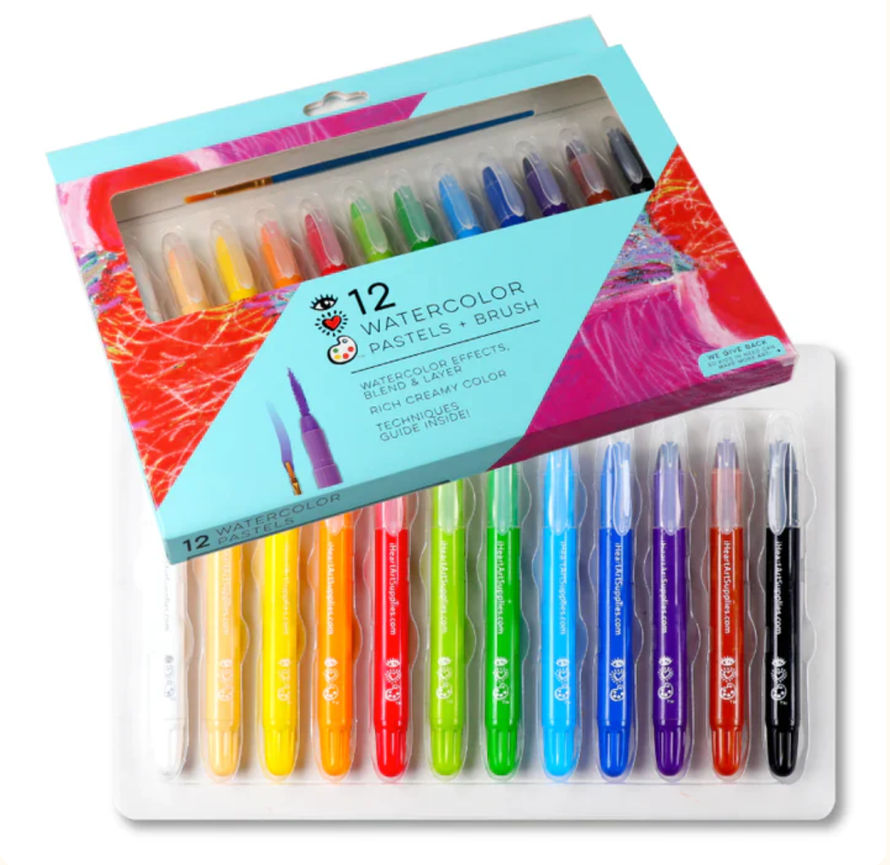 12 Watercolor Pastels and Brush