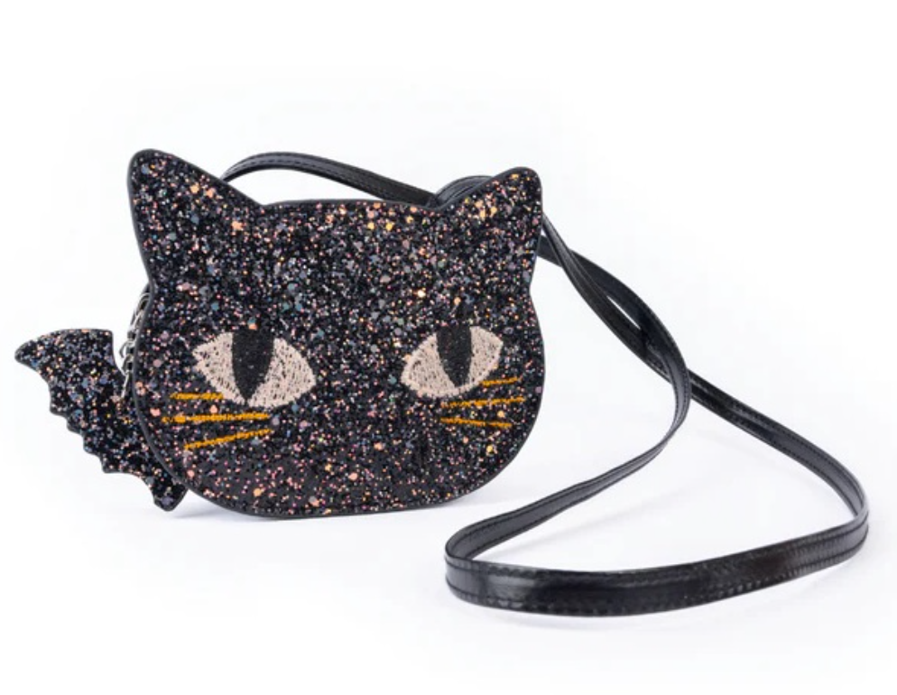 Cat's Meow Black Chunky Glitter Kitty Purse