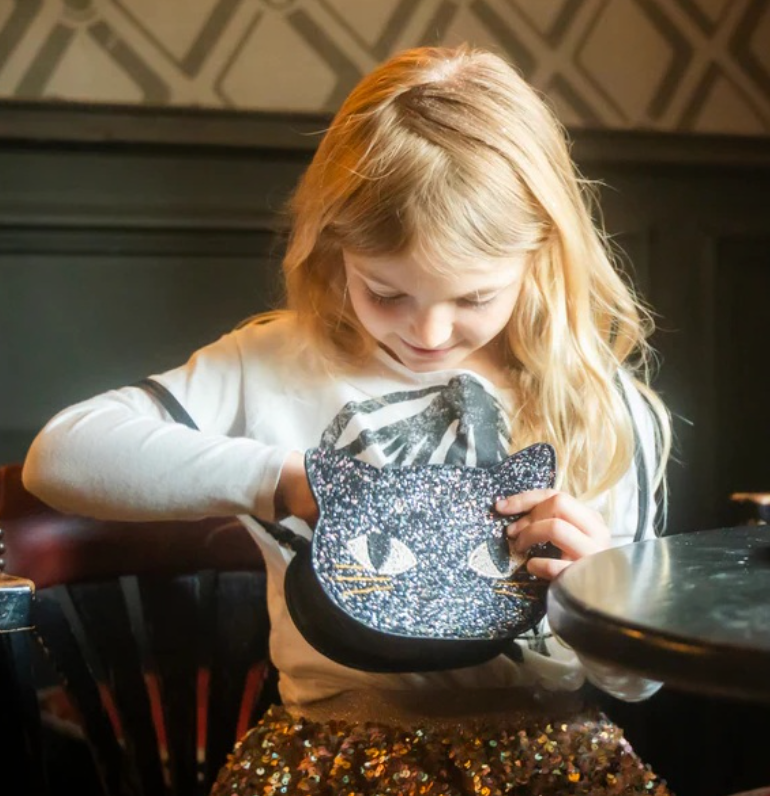 Cat's Meow Black Chunky Glitter Kitty Purse