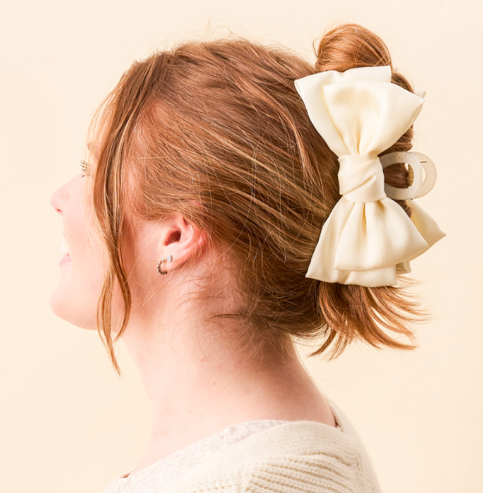 Satin Bow Clip - Cream