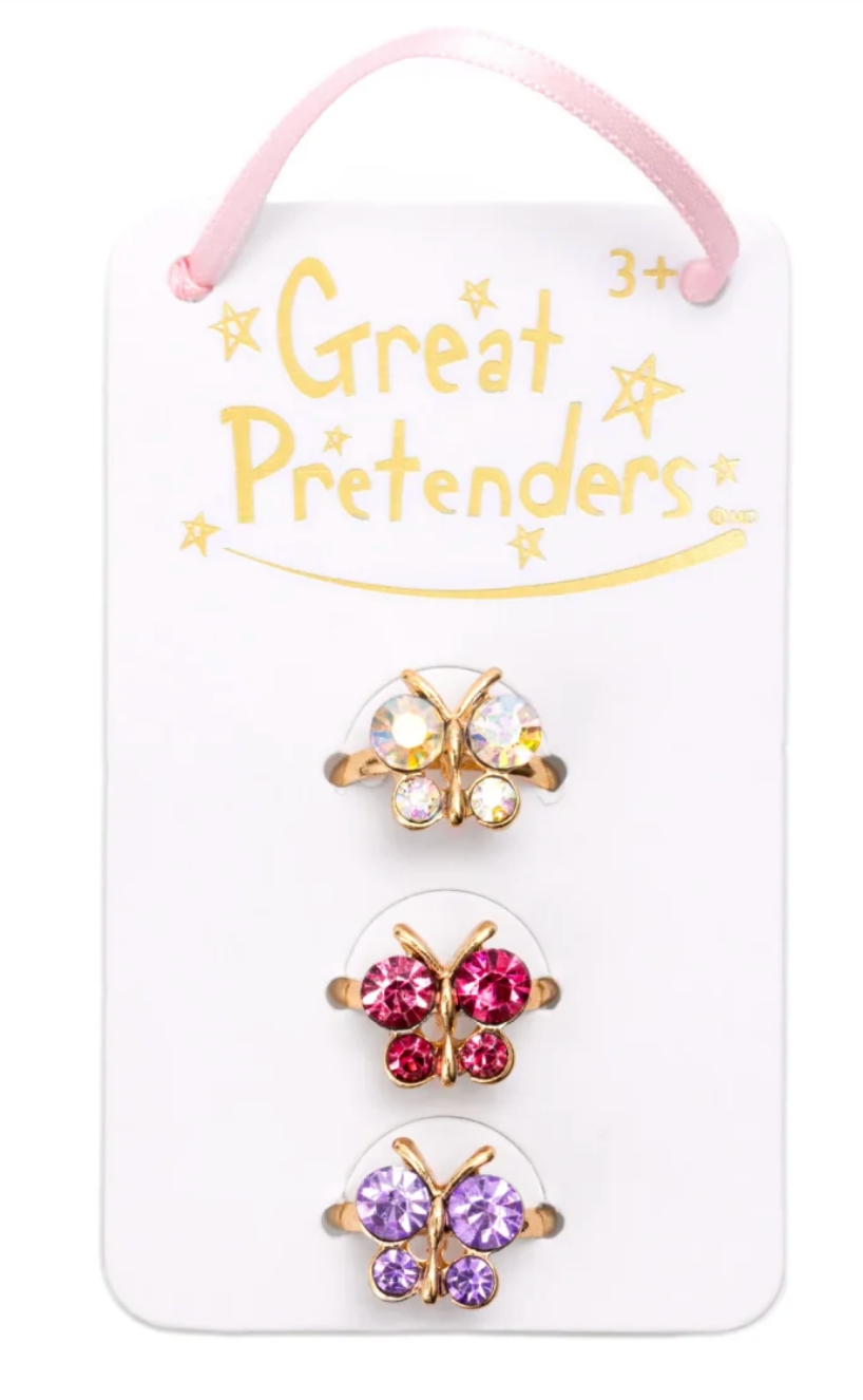Boutique Butterfly Gem Rings, 3 pc.
