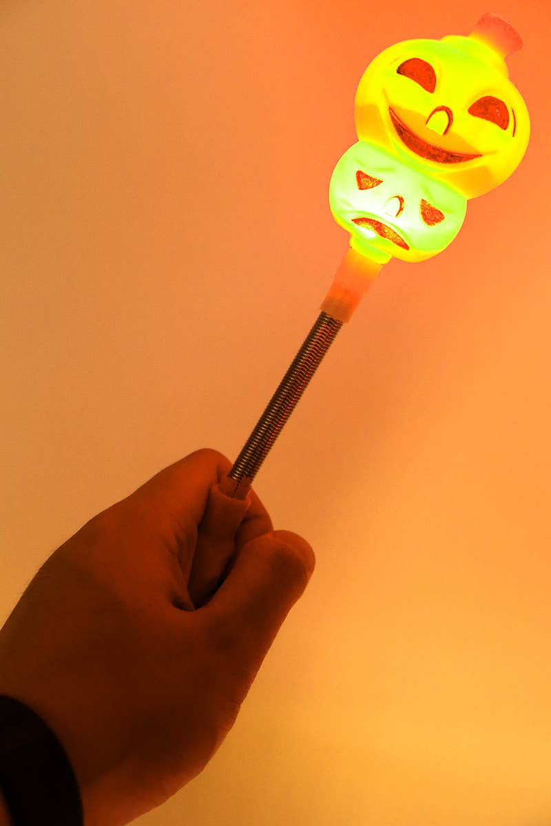 Halloween Skull Pumpkin Head Spring LED Light-Up Stick Wand