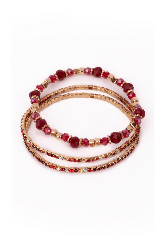 Boutique Ruby Red Bracelet Set 3pcs