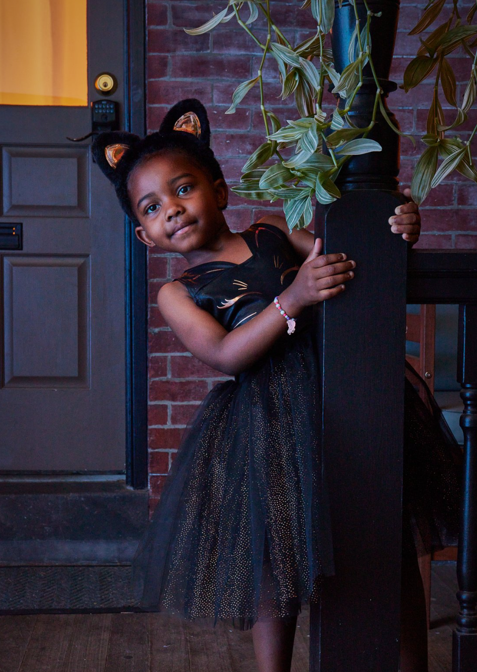 Black Cat Dress & Headpiece Size 5-6