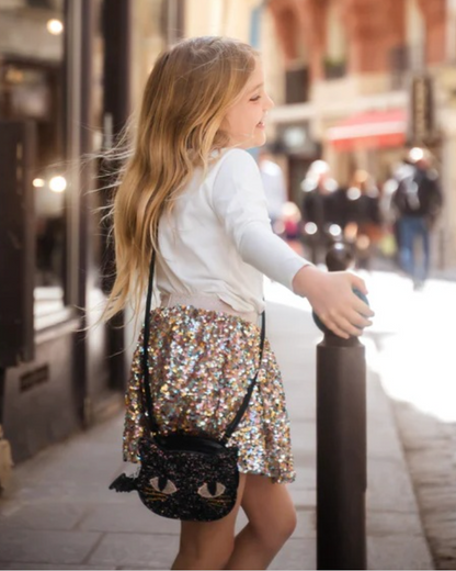 Cat's Meow Black Chunky Glitter Kitty Purse