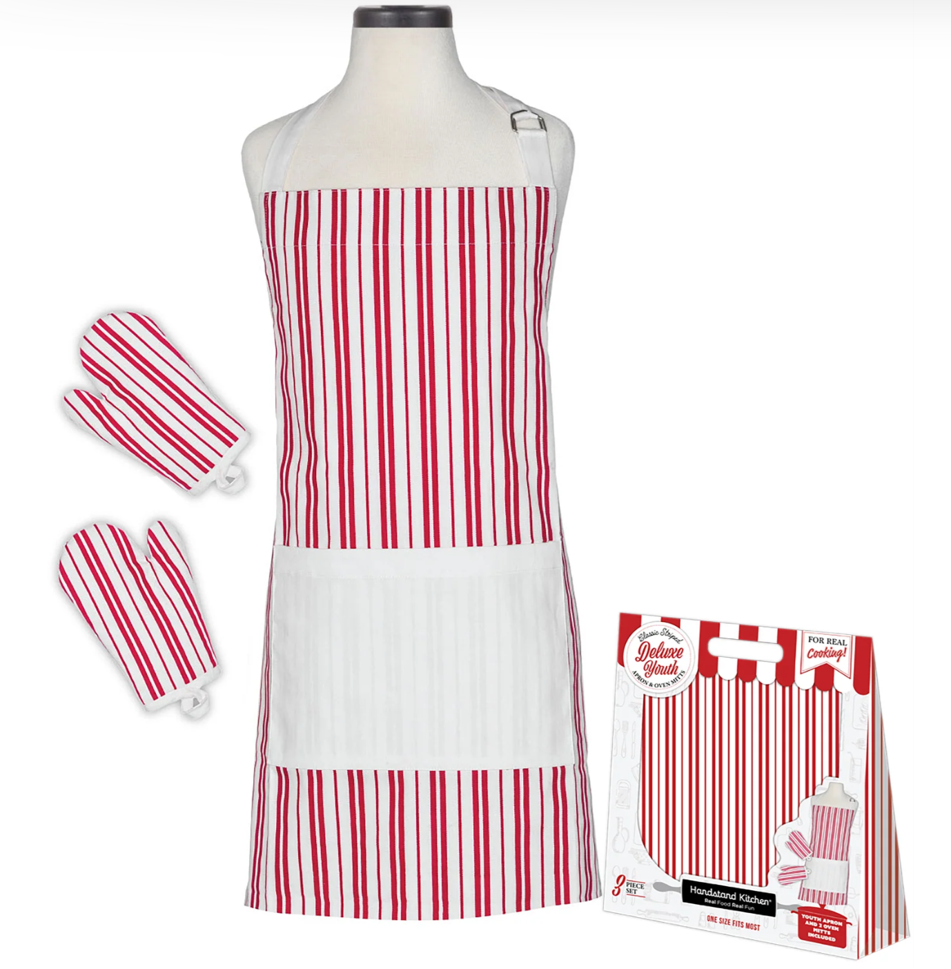 Classic Striped Deluxe Youth Apron & Oven Mitt Set
