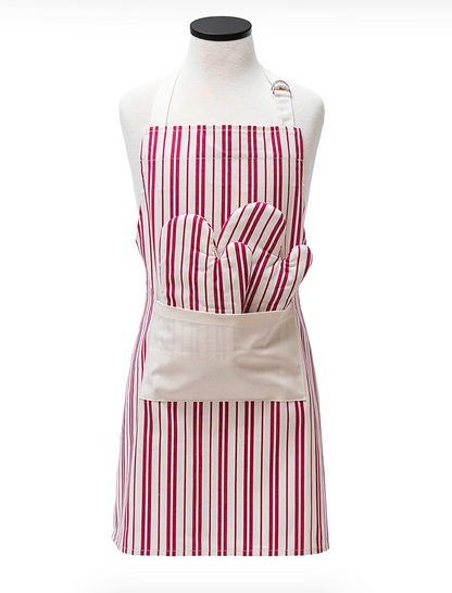 Classic Striped Deluxe Youth Apron & Oven Mitt Set