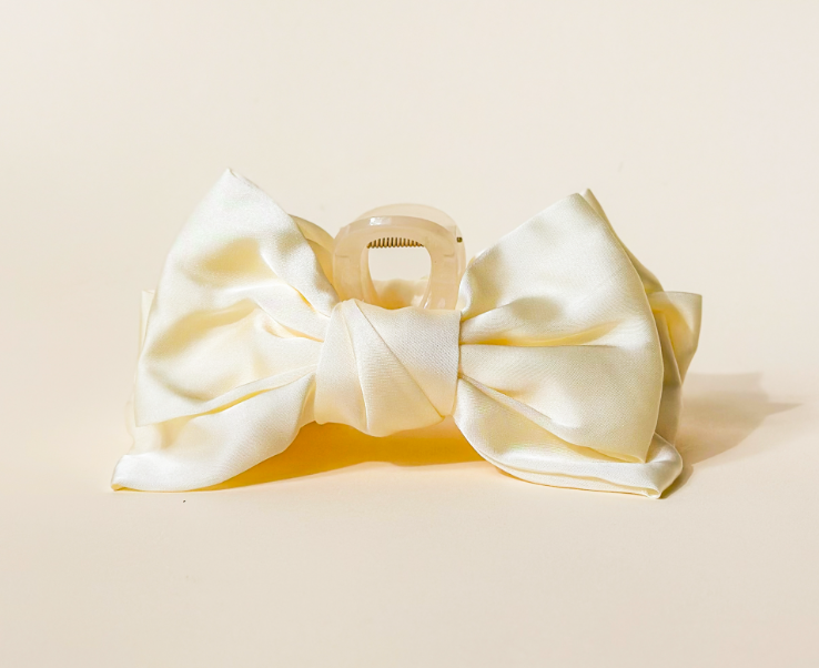 Satin Bow Clip - Cream