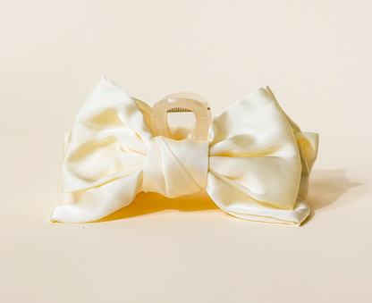 Satin Bow Clip - Cream