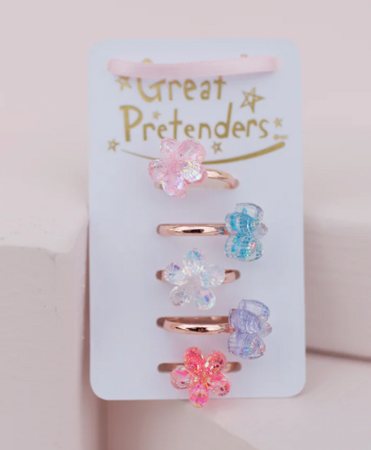 Boutique Shimmer Flower Rings 5 pc.