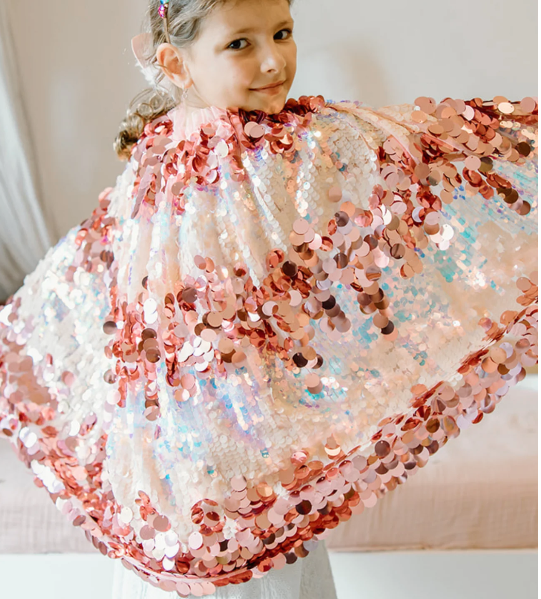 The 5th Avenue Paillette Cape - Gold/Light Pink, Size 4-6