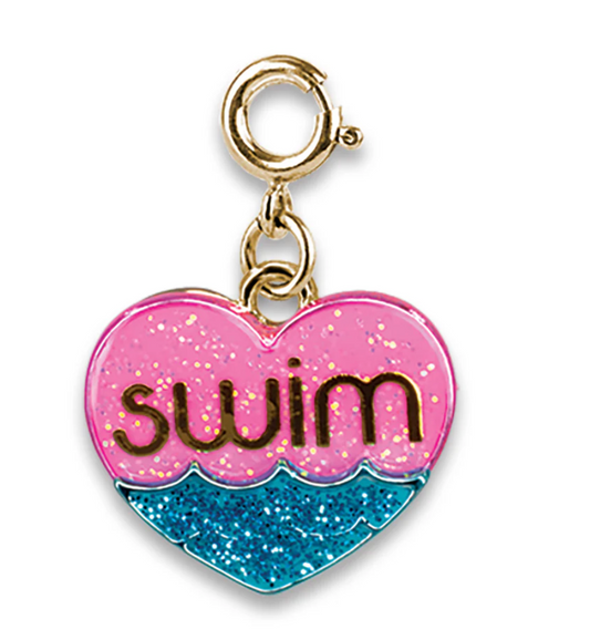 Gold Glitter Swim Heart Charm