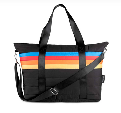 Black Retro Stripe Puffer Tote Bag