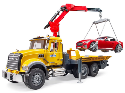 MACK Granite Tow Truck with BRUDER Roadster
