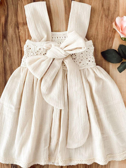 Linen and Crochet Handmade Baby Dress, Organic Island Dress, Summer Dress Baby